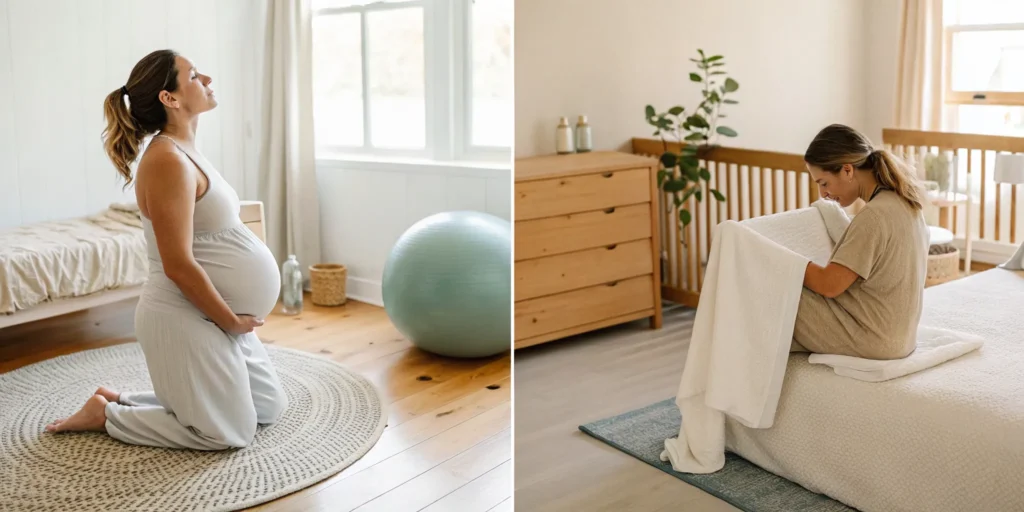 A birth doula supporting a woman during labor vs a postpartum doula caring for a new mom at home.
