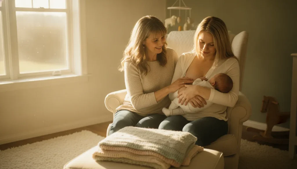 Postpartum doula breastfeeding support for a new mother and baby at home