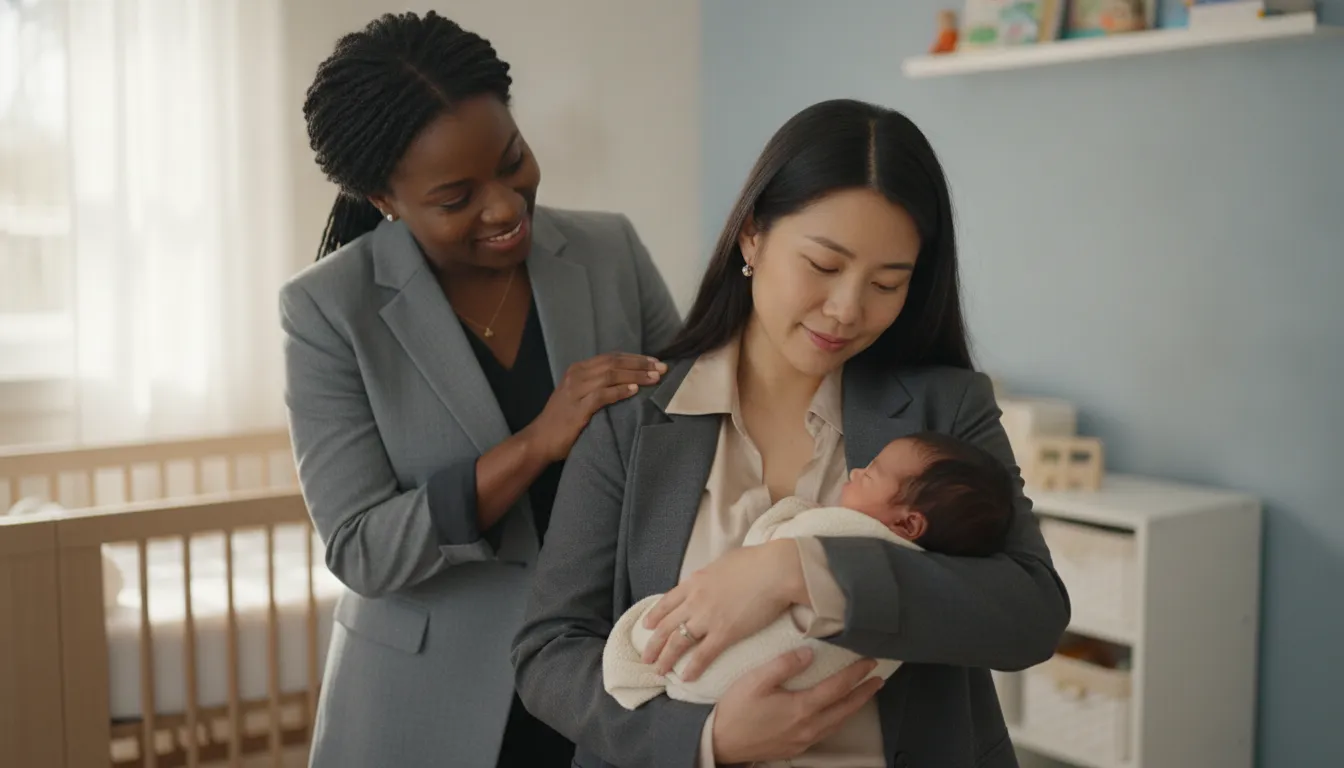 A postpartum doula supporting a new mother at home as she prepares to return to work