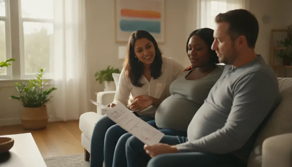 Doula supporting expecting parents planning a high-risk birth near Stanford and UCSF