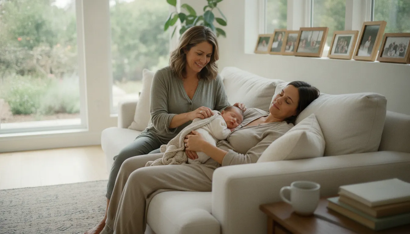 Postpartum doula supporting a Bay Area parent and newborn at home
