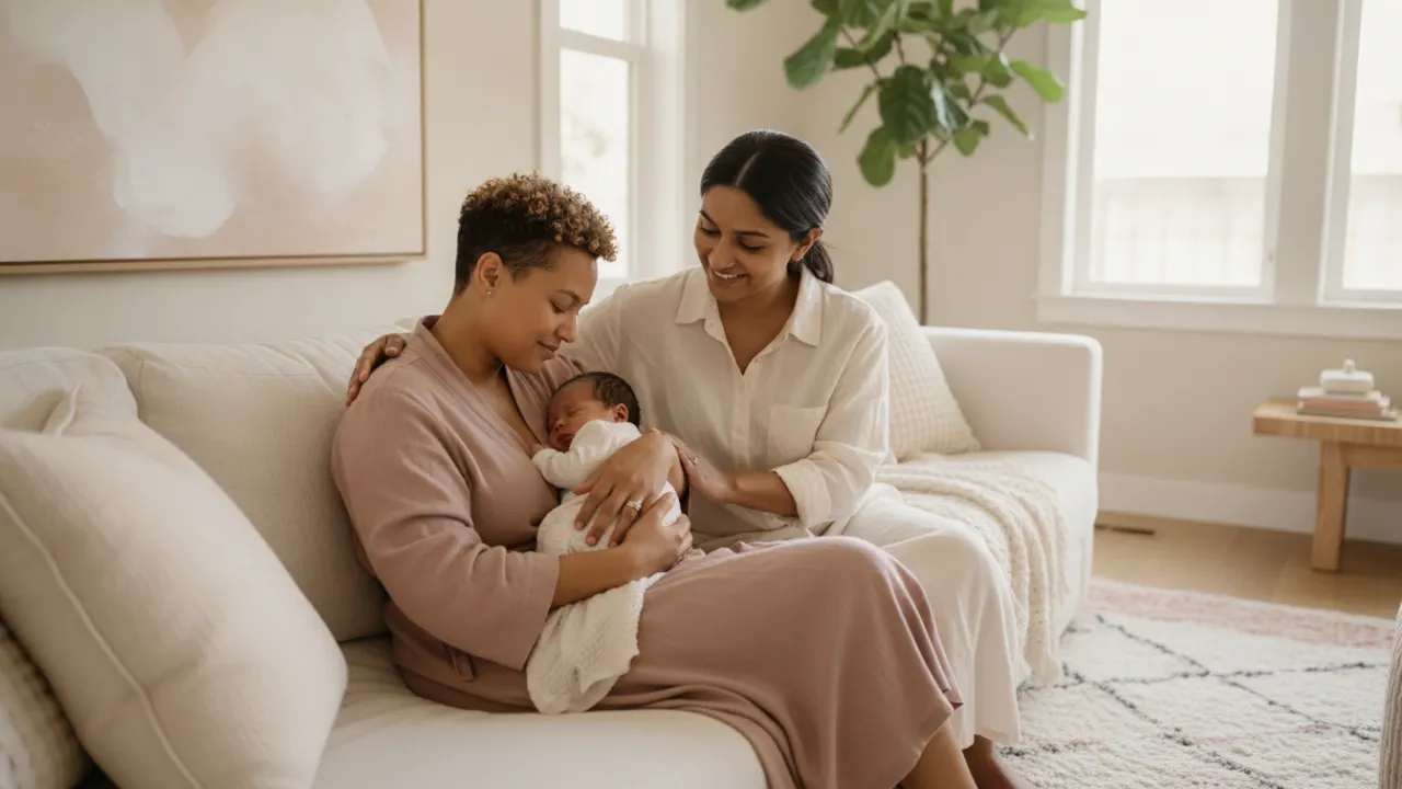 Postpartum doula supporting a San Jose or Palo Alto parent and newborn at home
